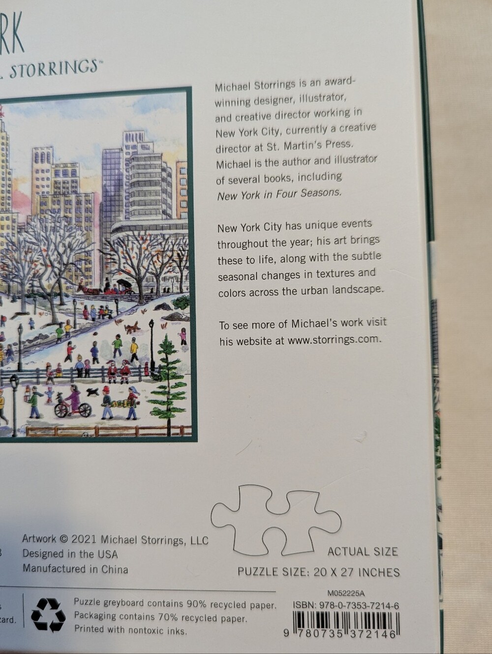 Winter In Central Park 1000 Piece Jigsaw Puzzle By Galison - Picture 3 of 7